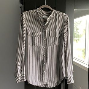 Equipment black and white striped silk shirt